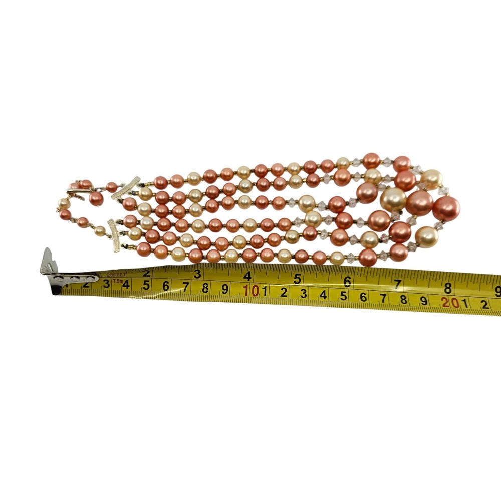 Vintage Japan Triple Strand Faux Pearl Necklace Pink and Cream - Picture 3 of 4